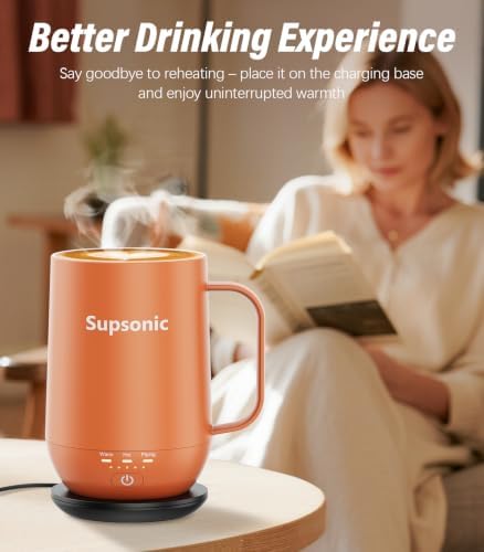 Supsonic - 16oz Self Heating Coffee Mug, Smart Heated Coffee Mug Faster Direct-Contact Heating Up to 149°F, Coffee Mug Warmer Set with Auto Shut-Off - Gifts for Men Women | S2