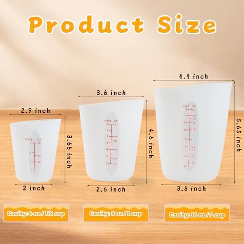 Food-Grade Silicone Cups for Melting Chocolate, 3Pcs BPA Free Silicone Measuring Cups with 1/2Cup/1Cup/2Cup Capacity, Reusable Baking Supplies for DIY Chocolate Molds
