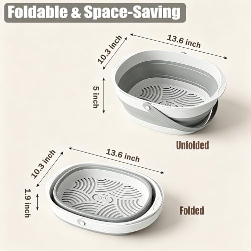 Extra Large Collapsible Wash Basin and Collapsible Colander Set, Outdoor Foldable Strainer, Camping Sink, Dish Basin, Portable Fruit Vegetable Straining Basket for Kitchen, Garden, Camping, RV