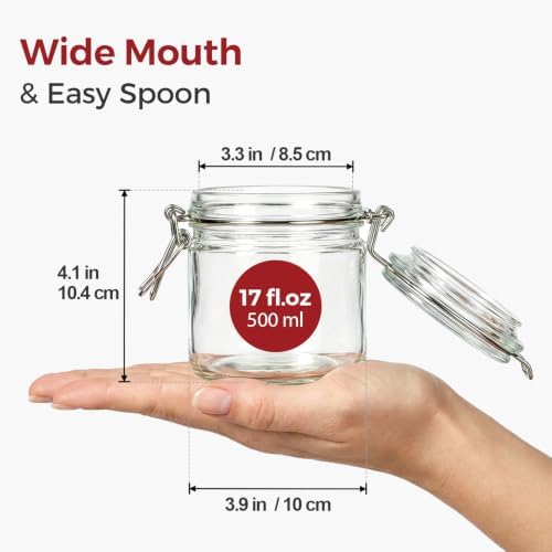 Small Glass Jars with Airtight Lids 17oz 6 Pack Overnight Oats Jars