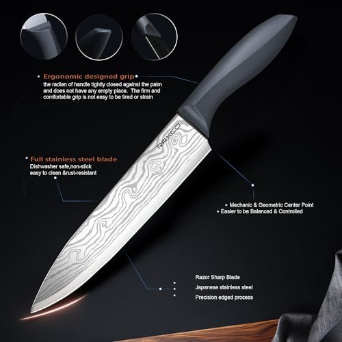 RAXCO Kitchen Knife Set,10-Piece Stainless Steel Knife Set with Block,Gray