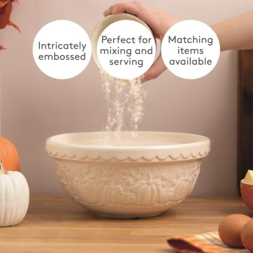 Mason Cash In the Pumpkin Patch S24 Mixing Bowl, Cream, Stoneware, 2.15 Qt, Embossed Pumpkin Design (Cream)