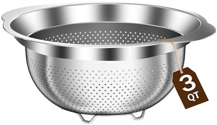 Colander, Stainless Steel Colander for Kitchen, Stainless Steel Strainer, Pasta Strainer for Spaghetti Fruits Vegetables Cooking Food, Kitchen Food Strainer - 3 QT