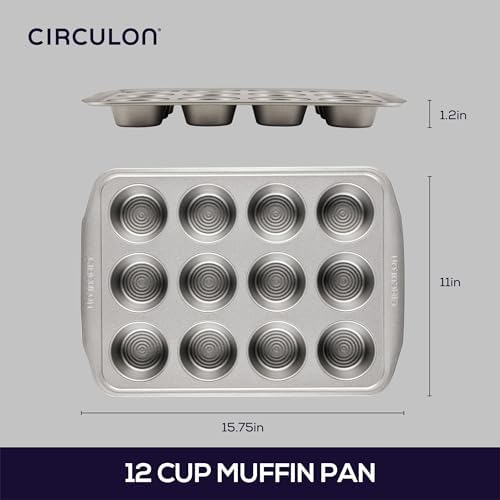 Circulon Nonstick Bakeware 12-Cup Muffin Tin, Gray, Steel