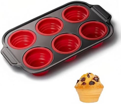 Muffin Pan, 6-Cup Nonstick Silicone Muffin Pans for Baking, Food-Grade Cupcake Pan for Oven, Microwave, Dishwasher Safe, BPA-Free Silicone Baking Mold for Muffins, Cupcakes, Egg Muffins