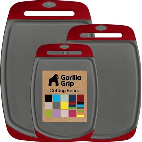 GORILLA GRIP BPA-Free Reversible Kitchen Cutting Board, Set of 3, Gray Red