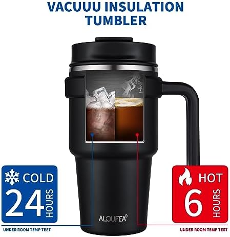 20 oz Insulated Travel Coffee Mug Tumbler with Handle and Straw