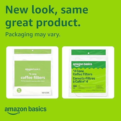 Amazon Basics Number 4 Cone Coffee Filters for 8-12 Cup Coffee Makers, White, 100 Count