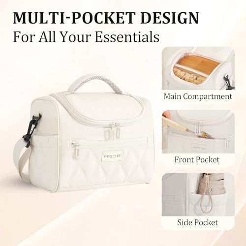 Insulated Lunch Bag Women Men Leakproof With Cup Holder, Beige