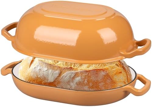 VORRINGARD Enameled Cast Iron Sourdough Bread Oven, Dutch Oven, Loaf Cast Iron Bread Pan for Homemade Bread Baking, Meatloaf Pan with Lid, 7QT, Yellow