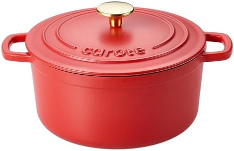 CAROTE Enameled Cast Iron Dutch Oven Pot with Lid, 4QT Red