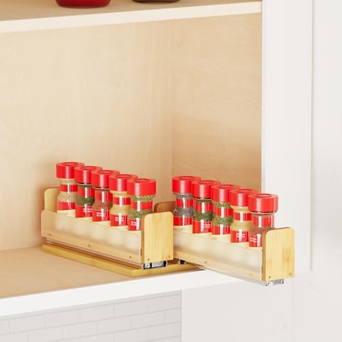 SpaceAid Bamboo Pull Out Spice Rack Organizer for Cabinet, Heavy Duty Slide Out Seasoning Kitchen Pantry Sliding Vertical Organization, 5.1" Wide, 2 Drawers(2" Wide), 1-Tier, Natural