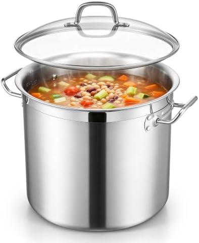 E-far 24 Quart Tri-Ply Stock Pot with Lid, Stainless Steel Cooking Pot