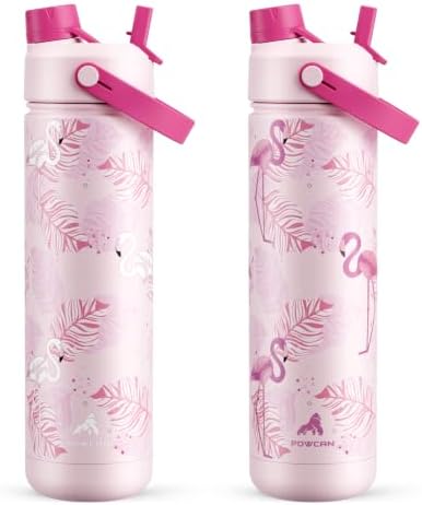 POWCAN 26 oz Insulated Water Bottle: 2-in-1 Straw Spout Lid, UV-Activated