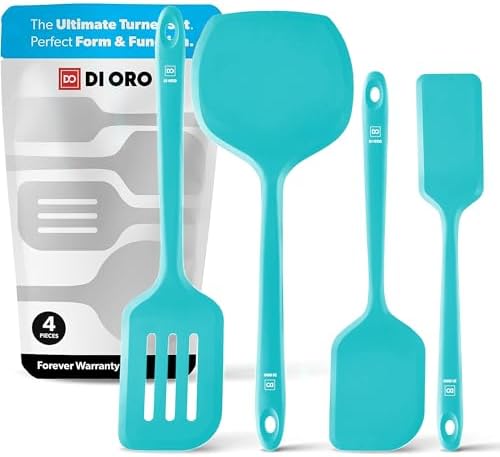 DI ORO Silicone Turner Spatula Set - 600F Heat Resistant, 4-Pc Teal