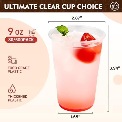 YEEHAW 9 oz Plastic Cups, 2000 Pack - Clear Disposable Drinking Water Cups for Cold Beverages, Ideal for Party