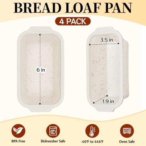 4 Pack Silicone Loaf Pan, Metal Reinforced Bread Pan Small Bread Pans