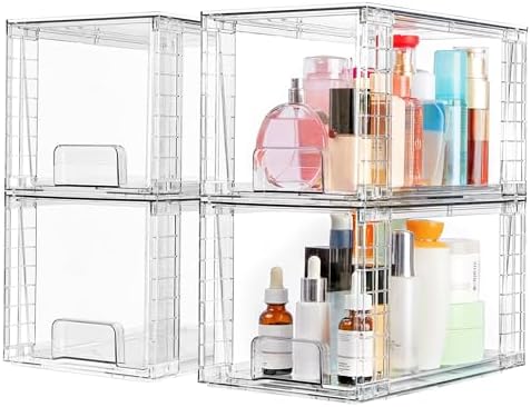 Vtopmart 4 Pack Large Stackable Storage Drawers, Clear