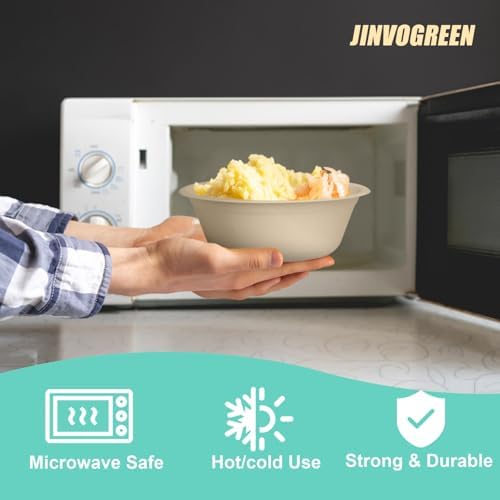 JINVOGREEN 200 Count 16 oz Compostable Paper Bowls Disposable, Natural