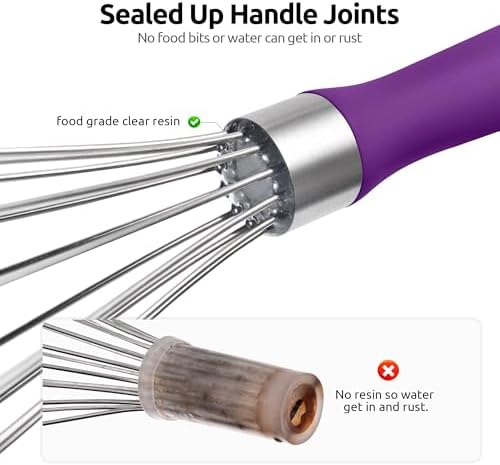 U-Taste Wire Whisk for Cooking, 18/10 Stainless Steel Balloon Wisk,S/Purple