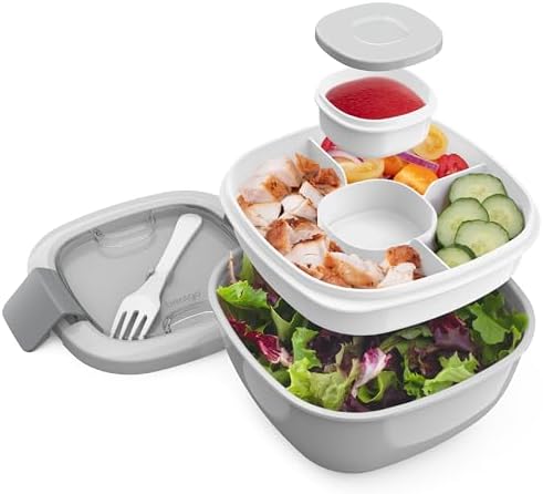 Bentgo Salad Container, Lunch Bowl with 4-Compartment Toppings Tray, 54 oz