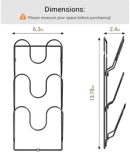 ORDORA Pot Lid Organizer Rack for Cabinet Door, 2 Pack Pot Lid Holder Black