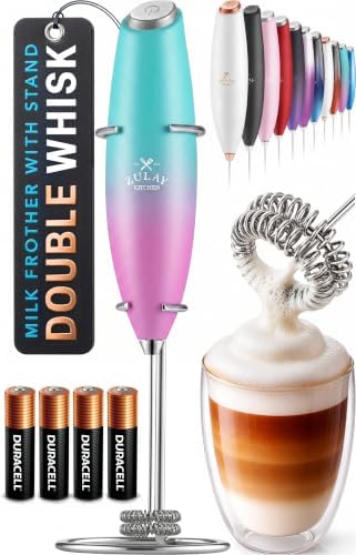 Zulay Kitchen Powerful Milk Frother Wand With Duracell Batteries - Ultra Fast Handheld Drink Mixer - Electric Whisk Foam Maker for Coffee, Lattes, Cappuccino & Matcha - Double Whisk - Bubblegum