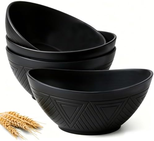 Homienly 9.6 inch Serving Bowls, Large Serving Dishes for Wedding Parties, 60 Oz for Salad, Side Dishes, Pasta, Oval Shape, Microwave & Dishwasher Safe, Set of 4, Black