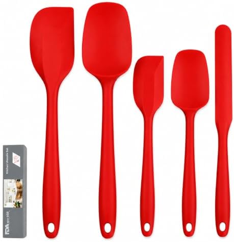 5 Piece Silicone Spatula Set, Heat Resistant up to 446°F, BPA-Free One-Piece Kitchen Rubber Spatula Set for Cooking, Baking, Mixing & Scraping, Nonstick Cookware Safe, Dishwasher Safe, Red