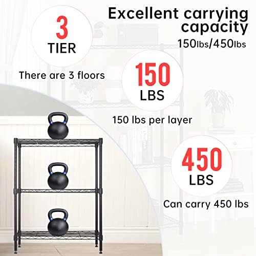 BestOffice | 3-Tier Wire Shelf | 23" x 13.2" x 30.2" | Black
