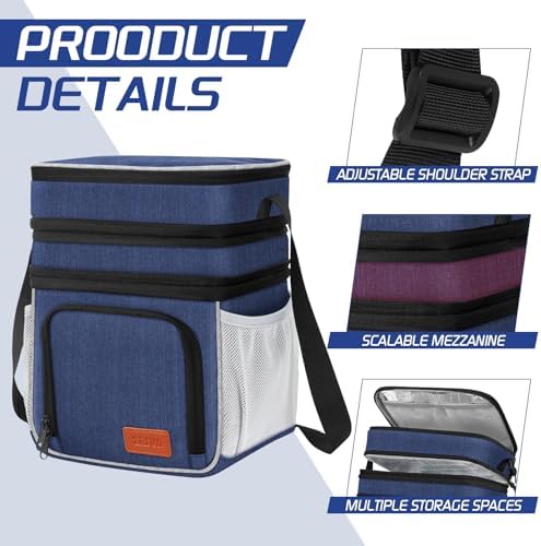 ZRSUN Insulated Lunch Bag for Women Men, Reusable 3 Layers Lunch Box Women, Expandable Reusable Water-resistant Lunch Box for Work Travel Office Picnic Hiking (Navy Blue)