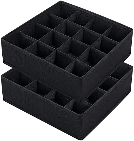 Joyoldelf Sock Drawer Organizer Divider, 16-cell Underwear Organizers and Storage Fabric Drawer Organizer for Socks, Lingerie, Handkerchiefs, Ties Black, 2 Packs