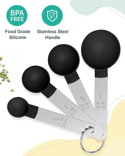 Measuring Cups and Spoons Set of 8 Pieces, nesting measuring cups for Measuring Dry or Liquid Ingredients, Stainless Steel Handle, Kitchen Gadgets for Cooking & Baking （Black）