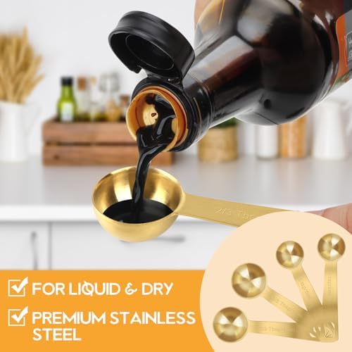 2 PCS 1 Teaspoon(5 mL, 1tsp, 1/3tbsp) Stainless Steel Single Measuring Spoon, Easy to Use and Easy to Wash Metal Measuring Scoop Kitchen Gadgets for Cooking & Baking(Gold)