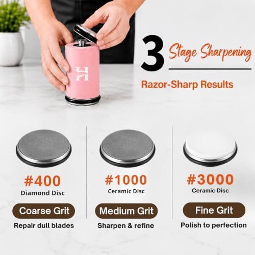 Rolling Knife Sharpener Kit with Diamond & Ceramic Disc, Classic Kit (PINK)