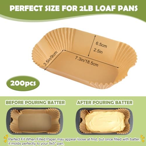 YQL 200 PCS Loaf Pan Liners, Nonstick Paper Liners for 9x5 Baking Pan