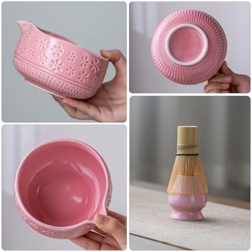 Buucup Matcha Whisk Set, Ceramic Matcha Kit with Bowl & Tools, Pink