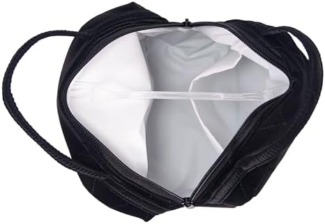 Machine Washable Women Quilted Fabric Insulated Reusable Cooler Lunch Bag Tote Adult Thermal Lunch Box Storage Bag for Ｗork (Black #3)