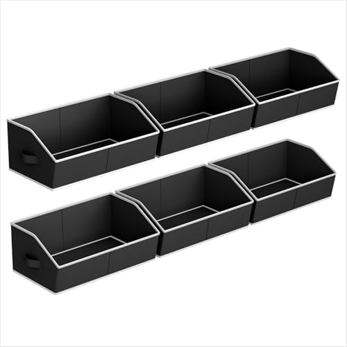 Homsorout Storage Bins for Shelves - Large Trapezoid Closet Shelf Organizer, Fabric Organization Bins with Handles, Storage Baskets for Clothes, Towel, Blanket, 6 Pack, Black