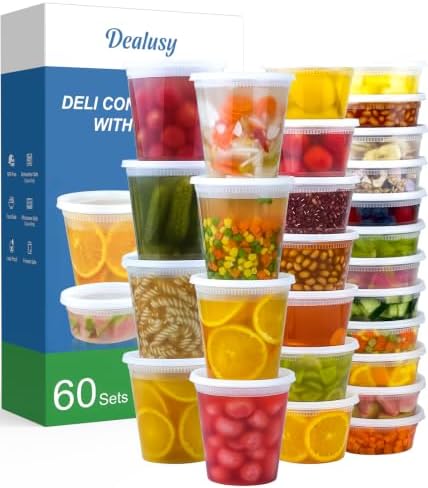 Dealusy 60 Set Deli Containers with Lids, 32/16/8 oz X 20 Set Each
