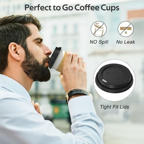 Dealusy 100 Pack 12 oz Disposable Coffee Cups with Sip Lids and Sleeves
