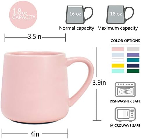 Bosmarlin Large Glossy Ceramic Coffee Mug, Pink Tea Cup for Office and Home, 18 oz, Suitable for Dishwasher and Microwave, 1 Pack (Pink)