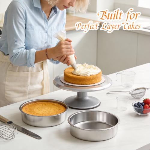 tifanso 3PCS 8" Round Stainless Steel Even Heating Cake Pans for Baking