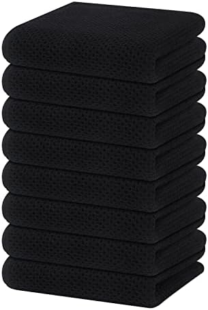 Homaxy 100% Cotton Waffle Weave Kitchen Dish Towels 8-Pack, Black