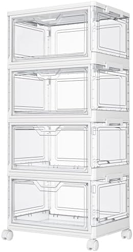 Kmiectse Clear Storage Bins with Lids - 4 Tier 23qt Plastic Stackable Bins