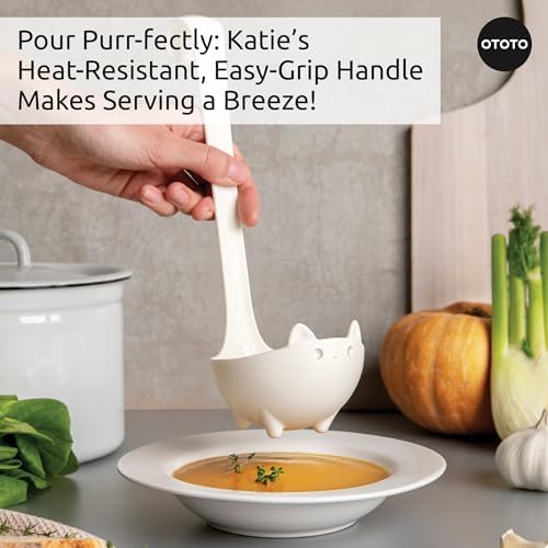 OTOTO Katie Cat Soup Ladle - Halloween Gifts Black, Gothic Gifts, Spooky Gift, Funny Kitchen Gadgets (Katie Cat, White)
