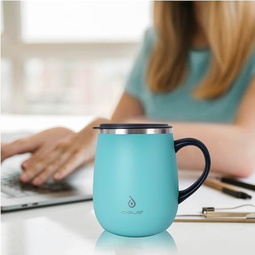 Ideus 16 oz Insulated Coffee Mug with Lid and Handle (Sky Blue)