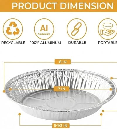 Aluminum Foil Pie Pans, 8 inch Tart Tins, 25 ct.