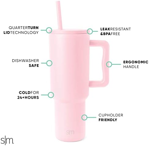 Simple Modern 40 oz Trek Tumbler with Handle and Straw Lid | Cup Holder Friendly Insulated Stainless Steel Travel Mug | Blush (Pack of 12)