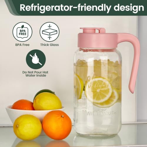 Mason Jar Pitcher, 2 pcs 64 oz (2 quart), Glass Pitcher with Lid